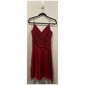 CARMEN MARC VALVO Burgundy Spaghetti Straps A-Line Mini Dress